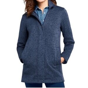 Lands' End Heather Steel Blue Sweater Fleece Long Zip Jacket Tunic Medium M
